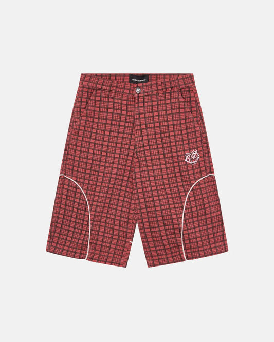 CRIMSON PLAID SUIT JORTS